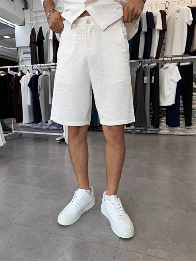 Viskon&Keten Oversize Şortlu Takım Bej