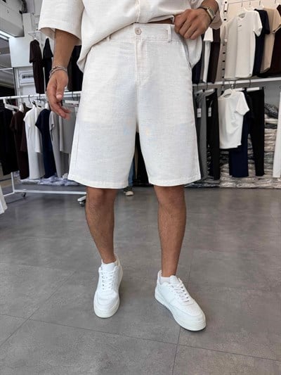 Viskon&Keten Oversize Şortlu Takım Bej