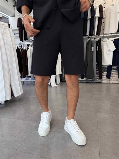 Viskon&Keten Oversize Şortlu Takım Siyah