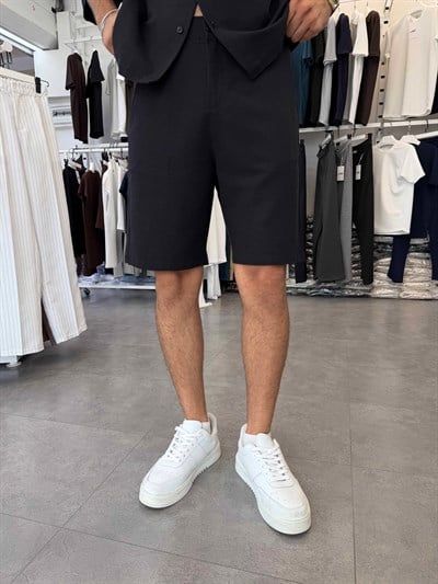 Viskon&Keten Oversize Şortlu Takım Siyah