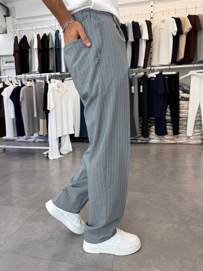 Viskon&Keten Pileli Baggy Pantolon Gri