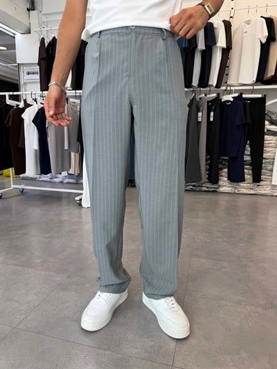 Viskon&Keten Pileli Baggy Pantolon Gri