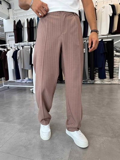Viskon&Keten Pileli Baggy Pantolon Kahve