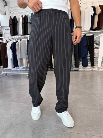 Viskon&Keten Pileli Baggy Pantolon Siyah