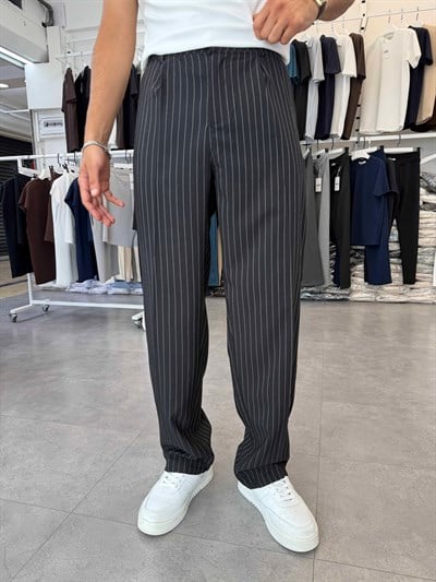Viskon&Keten Pileli Baggy Pantolon Siyah