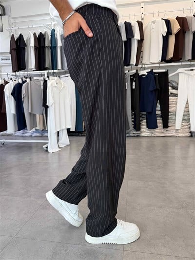Viskon&Keten Pileli Baggy Pantolon Siyah