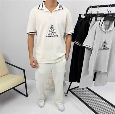 Yaka Detaylı Baggy Takım Ekru