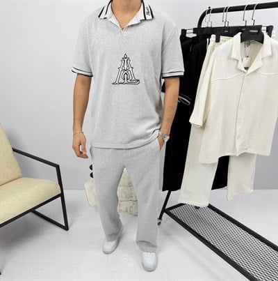 Yaka Detaylı Baggy Takım Gri