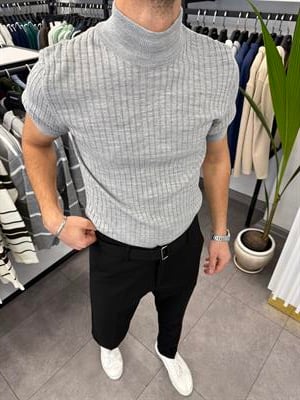 Yarım Balıkçı Kısa Kol Triko Gri