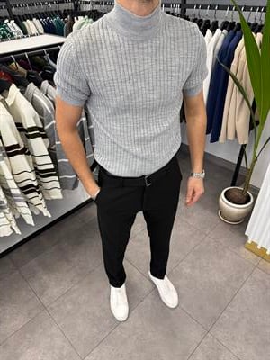 Yarım Balıkçı Kısa Kol Triko Gri