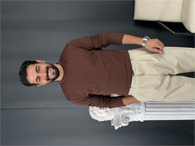 Yarım Balıkçı Örme Şardonlu Sweatshirt Kahve