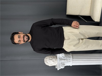 Yarım Balıkçı Örme Şardonlu Sweatshirt Siyah