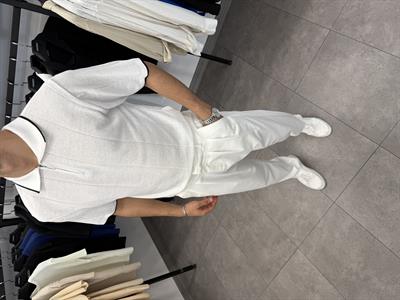 Yarım Fermuar Polo Yaka Triko Beyaz