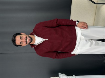 Yarım Fermuar Selanik Regular Triko Kazak Bordo