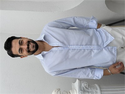 Yarım Oversize Çizgili Gömlek Bebe Mavi