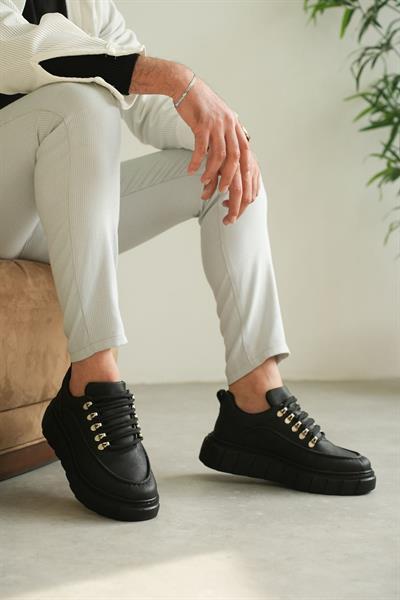 Yüksek Taban Deri Ayakkabı Siyah