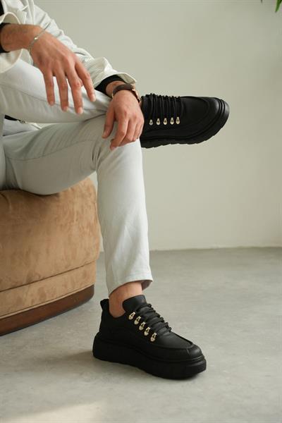 Yüksek Taban Deri Ayakkabı Siyah