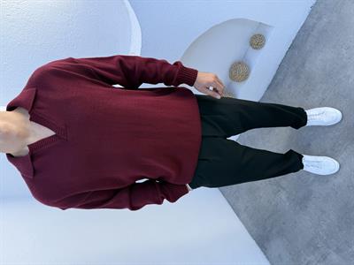 Yünlü Apaş Yaka Triko Kazak Bordo