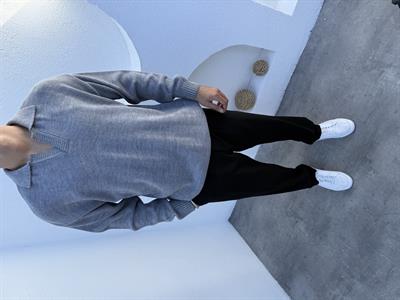 Yünlü Apaş Yaka Triko Kazak Gri