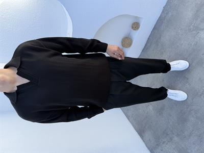 Yünlü Apaş Yaka Triko Kazak Siyah