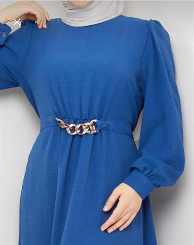 AKİKA ZİNCİR DETAY AYROBİN ELBİSE PETROL