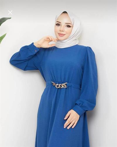 AKİKA ZİNCİR DETAY AYROBİN ELBİSE PETROL