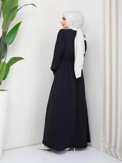 AKİKA ZİNCİR DETAY AYROBİN ELBİSE SİYAH