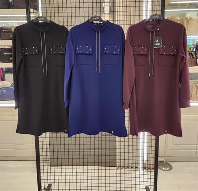 Armine Trend 25KT451 Cep Kapağı Taş İşlemeli Tunik - Siyah