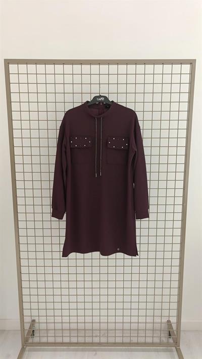 Armine Trend 25KT451 Cep Kapağı Taş İşlemeli Tunik - Mürdüm