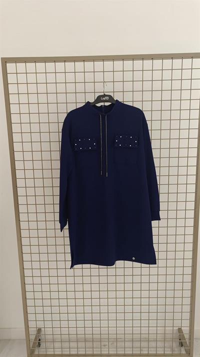 Armine Trend 25KT451 Cep Kapağı Taş İşlemeli Tunik - Morcivert