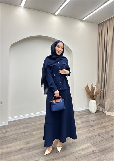 Armine Trend 25KT665 Bel Büzgü Detay Etekli Takım - Lacivert
