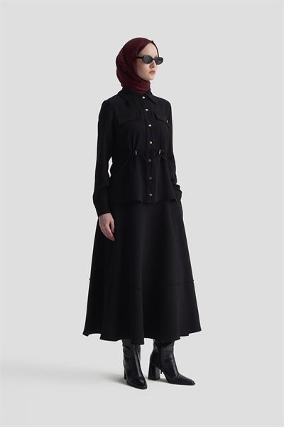 Armine Trend 25KT665 Bel Büzgü Detay Etekli Takım - Siyah
