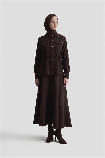 Armine Trend 25KT665 Bel Büzgü Detay Etekli Takım - Kahverengi