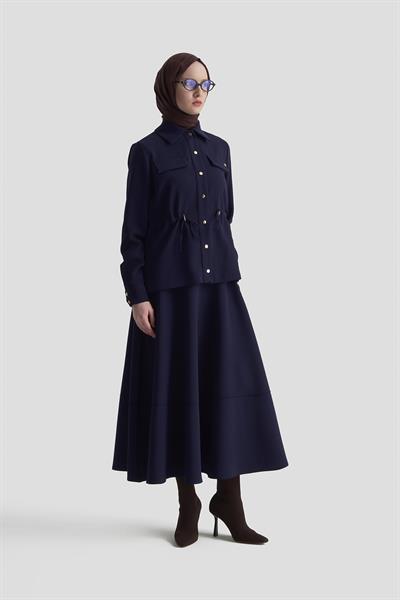 Armine Trend 25KT665 Bel Büzgü Detay Etekli Takım - Lacivert