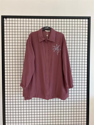 Armine Trend 25YT466 Yaka Palmiye Boncuklu Tunik - Gül