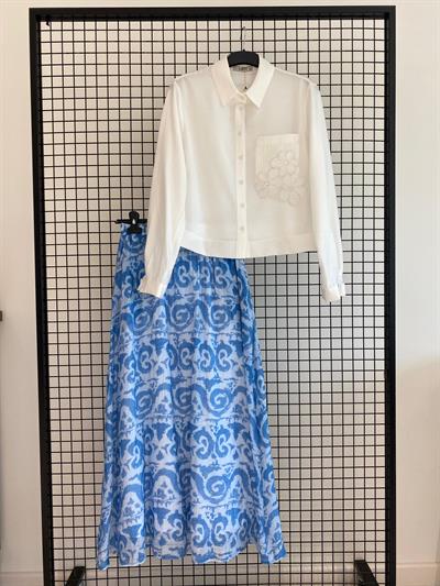 Armine Trend 25YT6133 Eteği Desenli Gömlekli Etekli Takım - MAVİ