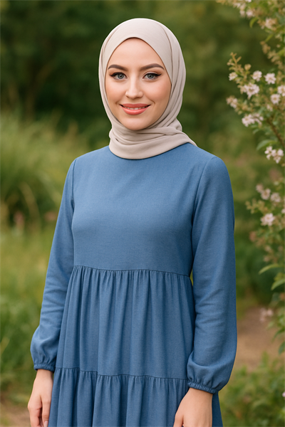 Armine Trend 25YT953 İnce Kot Görünümlü Elbise - İndigo