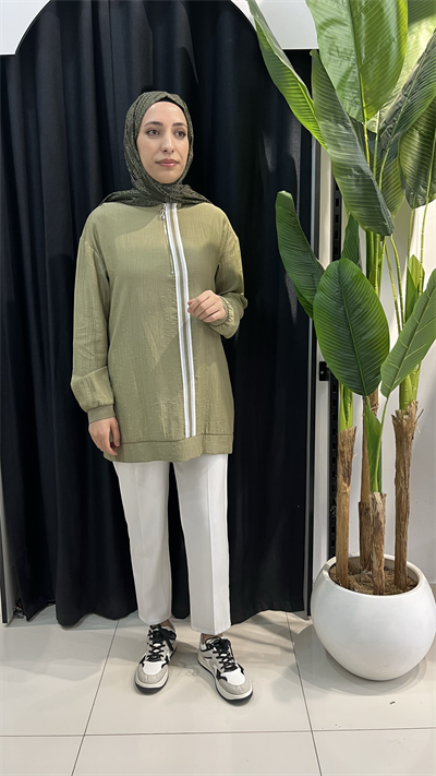 Armine Trend 26YT465 Ön Biye Şeritli Tunik - Küf Yeşili