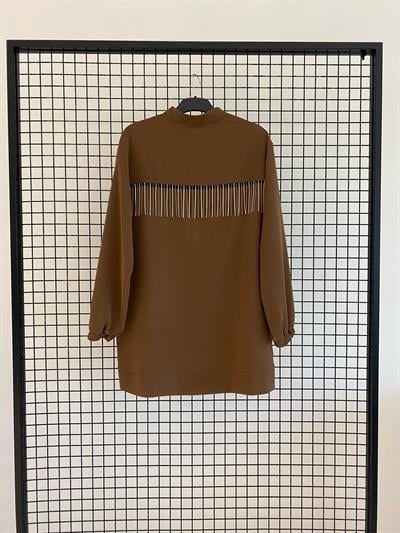 ARMİNE TREND ARKASI PÜSKÜLLÜ TAŞ DETAYLI CEKET 25YT552 - KAHVERENGİ