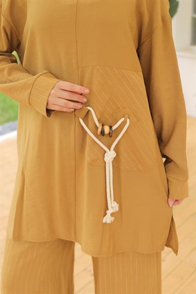 ARMİNE TREND Bağcık Aksesuarlı Pantolonlu İkili Takım Hardal  24YT670