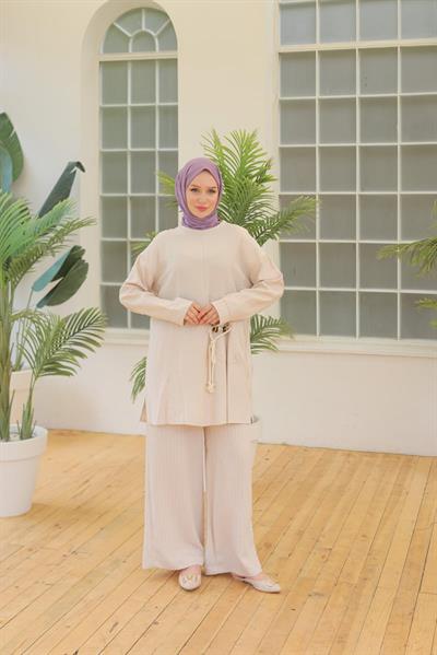ARMİNE TREND Bağcık Aksesuarlı Pantolonlu İkili Takım Taş  24YT670