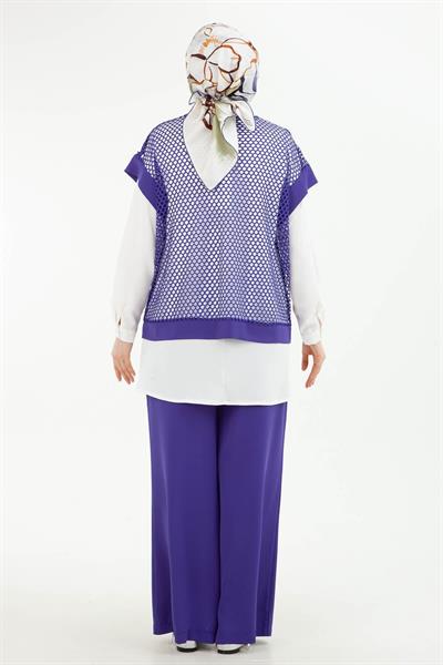 ARMİNE TREND Beli Lastikli Pantolonlu Basic Gömlekli Fileli Üçlü Takım Leylak 24YT633