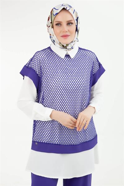 ARMİNE TREND Beli Lastikli Pantolonlu Basic Gömlekli Fileli Üçlü Takım Leylak 24YT633