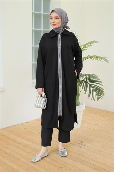 ARMİNE TREND Boydan Fermuarlı Giy Çık Siyah 24KT412