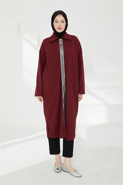 ARMİNE TREND Boydan Fermuarlı Giy Çık Bordo 24KT412 