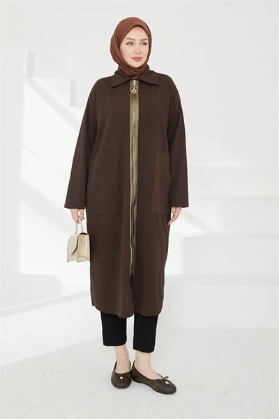 ARMİNE TREND Boydan Fermuarlı Giy Çık kahverengi 24KT412 