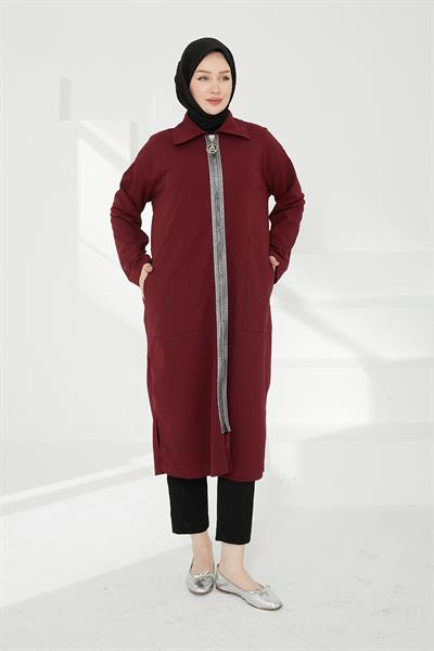 ARMİNE TREND Boydan Fermuarlı Giy Çık Bordo 24KT412 