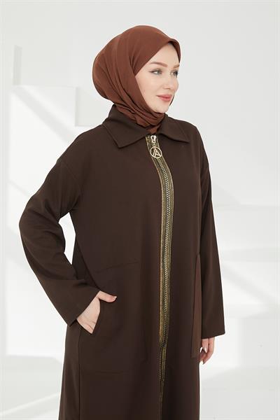 ARMİNE TREND Boydan Fermuarlı Giy Çık kahverengi 24KT412 