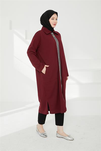 ARMİNE TREND Boydan Fermuarlı Giy Çık Bordo 24KT412 
