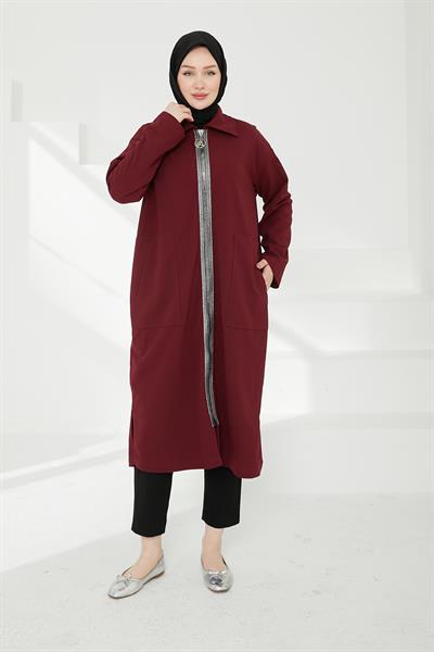ARMİNE TREND Boydan Fermuarlı Giy Çık Bordo 24KT412 